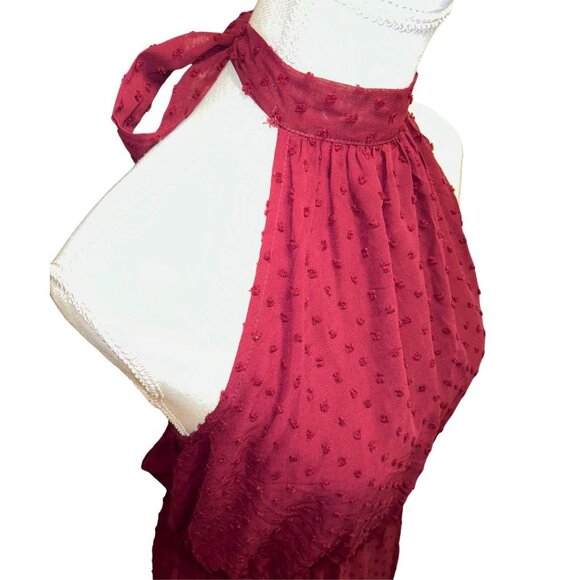 NWT Elegant Burgundy Halter Maxi Dress Tiered Semi-Sheer Perfect Evening Large - Picture 5 of 16